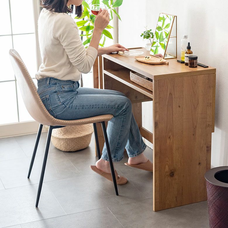 デスク 木製 W 90 × D 35 × H 72 cm コンセント付き ブラウン [91509