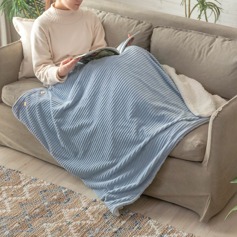 3WAYで使えるあったかコーデュロイのブランケット 大判 約W100×D140cm