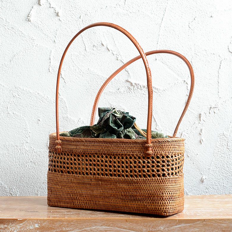 アタで編まれた 3段ランチバッグ カゴバッグ おしゃれ 収納バスケット