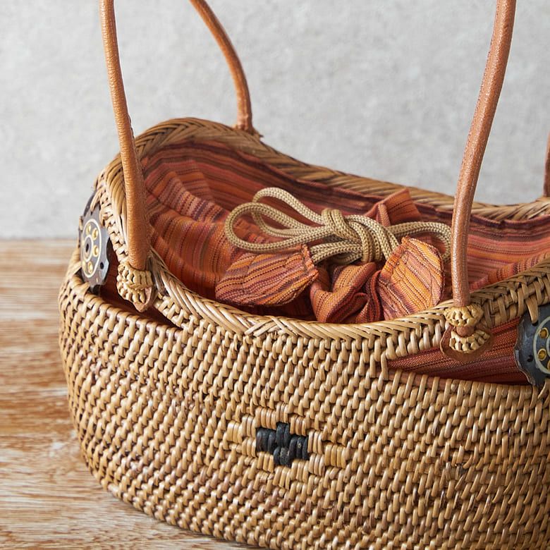 アタで編まれた アジアン かごバッグ[内袋付き](13270)【おしゃれ