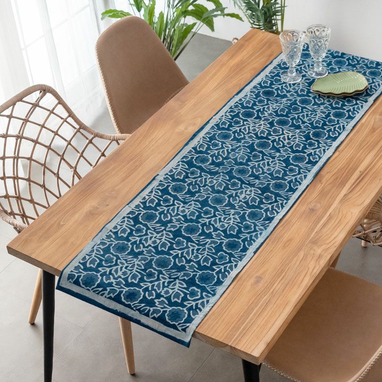 テーブルランナー インド ブロック プリント 柄 綿 コットン W 150cm D