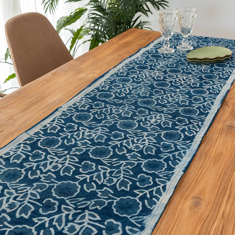 テーブルランナー インド ブロック プリント 柄 綿 コットン W 150cm D