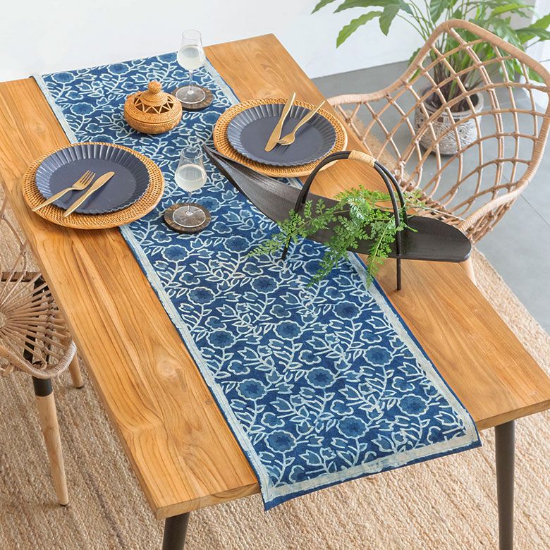 テーブルランナー インド ブロック プリント 柄 綿 コットン W 150cm D