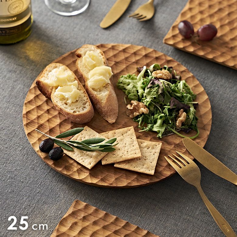 カッティングボード プレート 木製 チーク ウッド 約 W 25cm D 25cm H