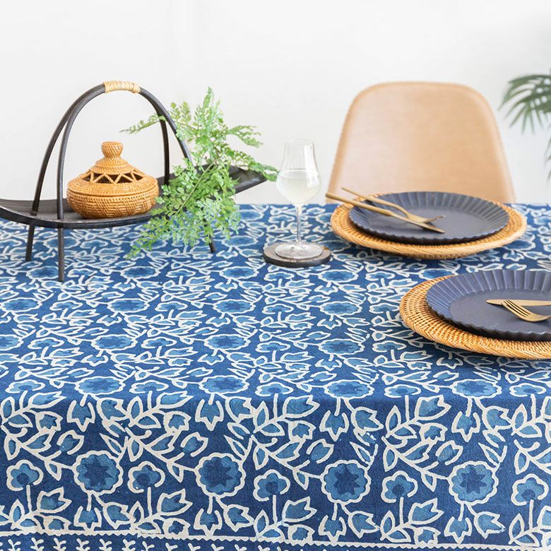 テーブルクロス インド ブロック プリント 柄 綿 コットン W 150cm D