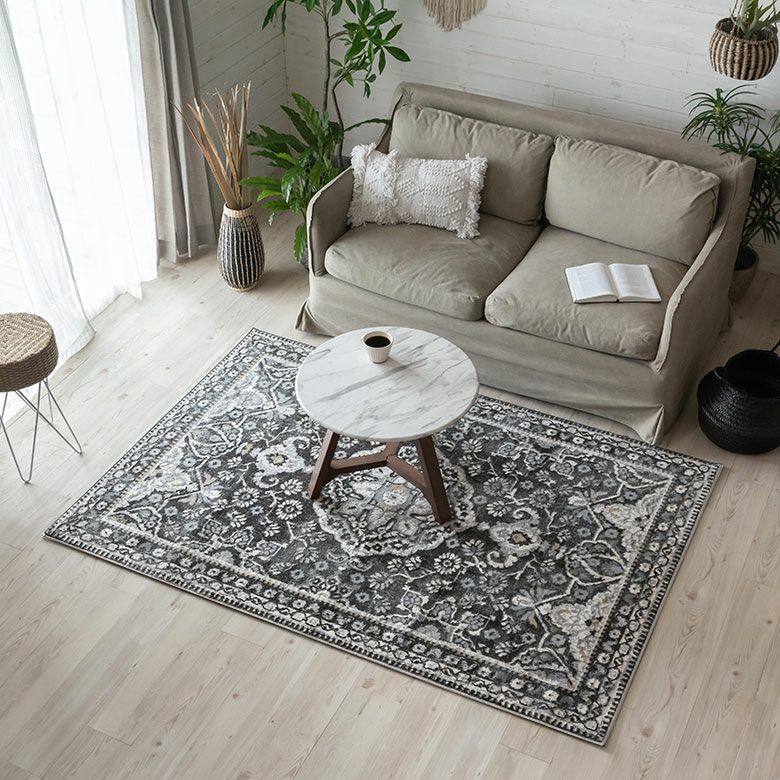 ペルシャ風メダリオンラグ 130×190cm ブラック&グレー ウィルトン織