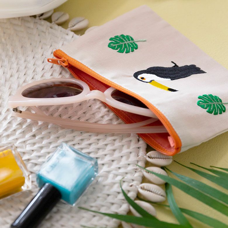 メール便対応】 ポーチ トロピカル 南国 ベトナム 刺繍 約 W 16cm D