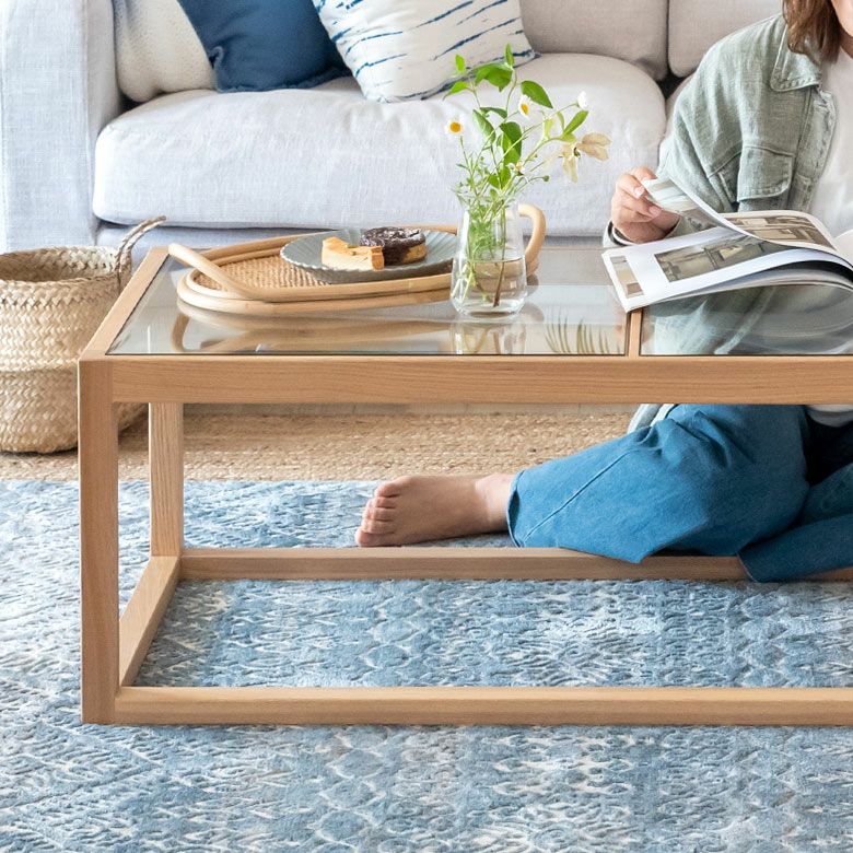 センターテーブル テーブル 木製 ガラス 長方形 W 110 × D 50 cm ロー