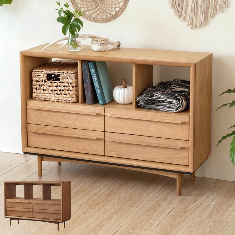 チェスト 木製 引き出し 4杯 オープンタイプ W 100 × D 34 × H 72 cm