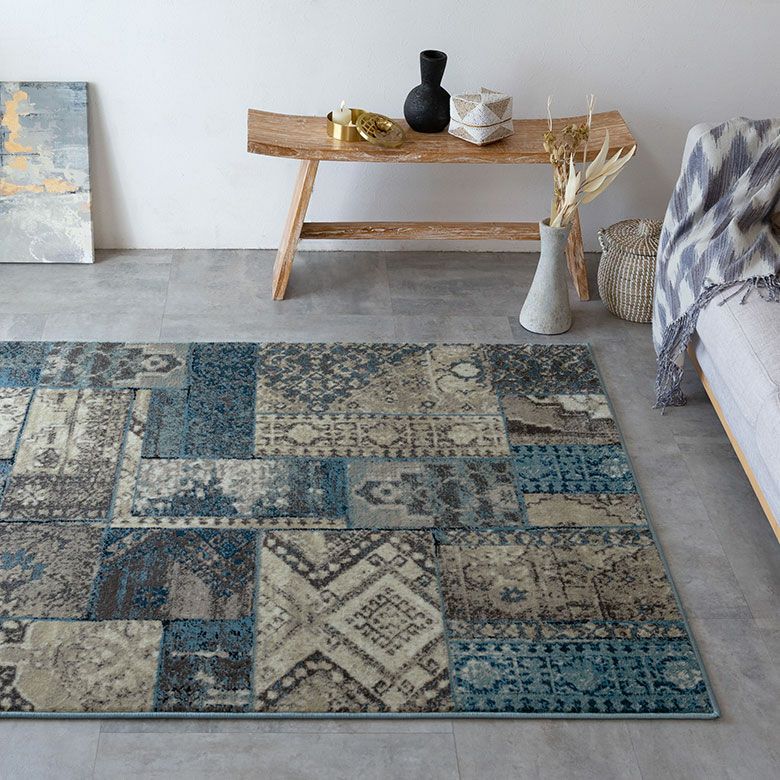 ペルシャ風パッチワークラグ 133×190cm グレー ウィルトン織り ペルシャ風パッチワークラグ 133×190cm グレー ウィルトン織り