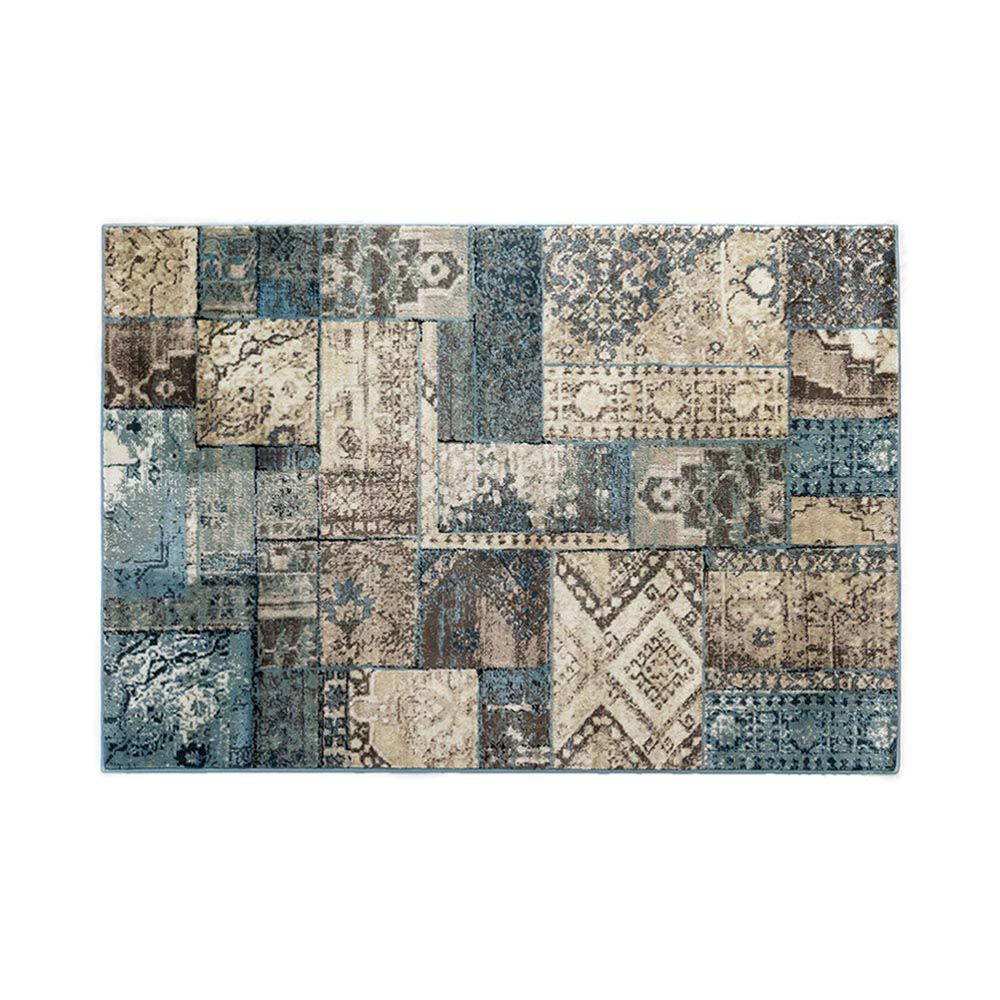 ペルシャ風パッチワークラグ 133×190cm グレー ウィルトン織り