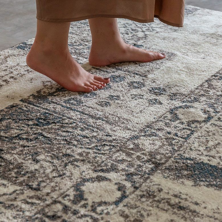 ペルシャ風パッチワークラグ 133×190cm グレー ウィルトン織り