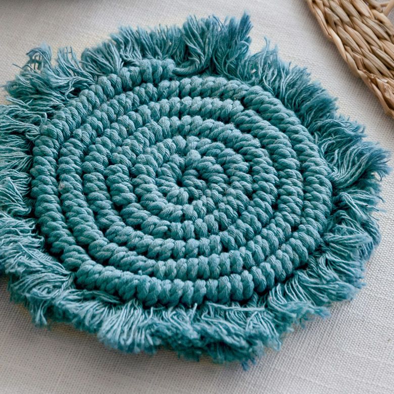 メール便対応】 コースター マクラメ 編み コットン 丸形 約 W 13cm D