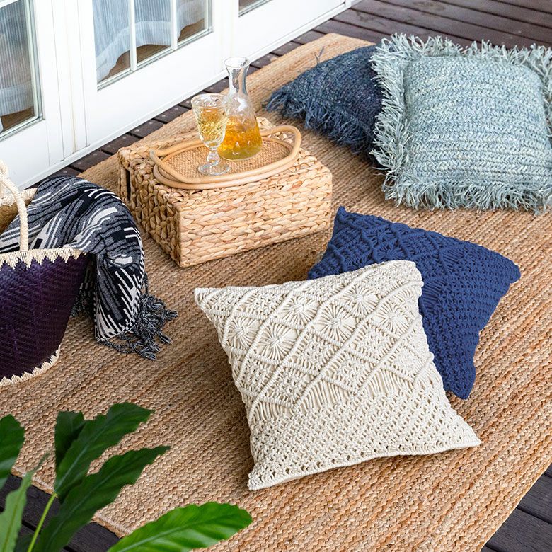 クッションカバー マクラメ 編み コットン 正方形 45×45cm 約 W 44cm D