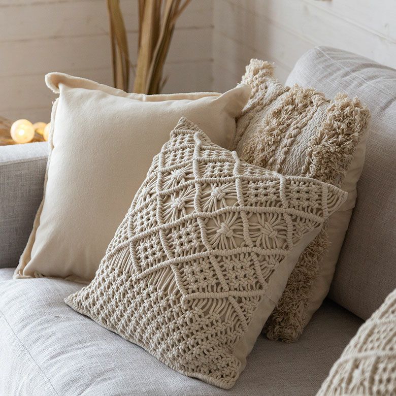 クッションカバー マクラメ 編み コットン 正方形 45×45cm 約 W 44cm D