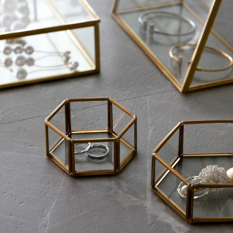 アクセサリーケース ガラスと真鍮 ガラスケース アクセサリー収納 六