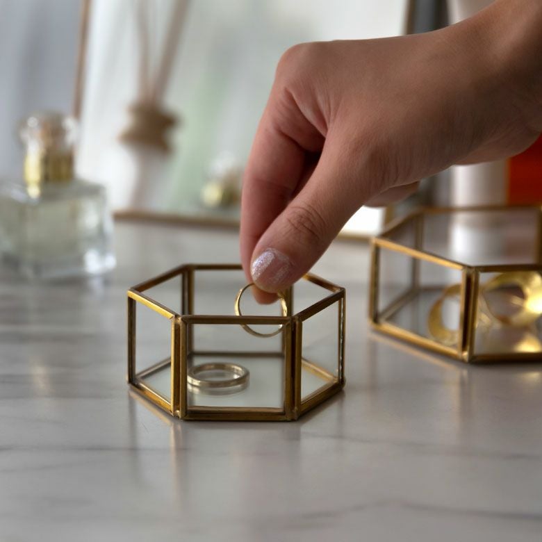 アクセサリーケース ガラスと真鍮 ガラスケース アクセサリー収納 六