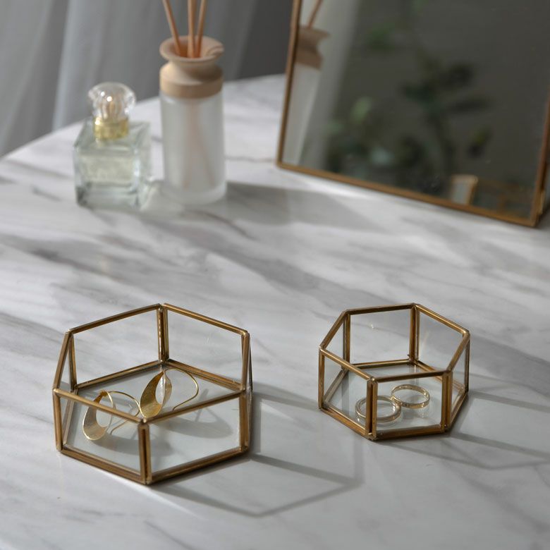 アクセサリーケース ガラスと真鍮 ガラスケース アクセサリー収納 六