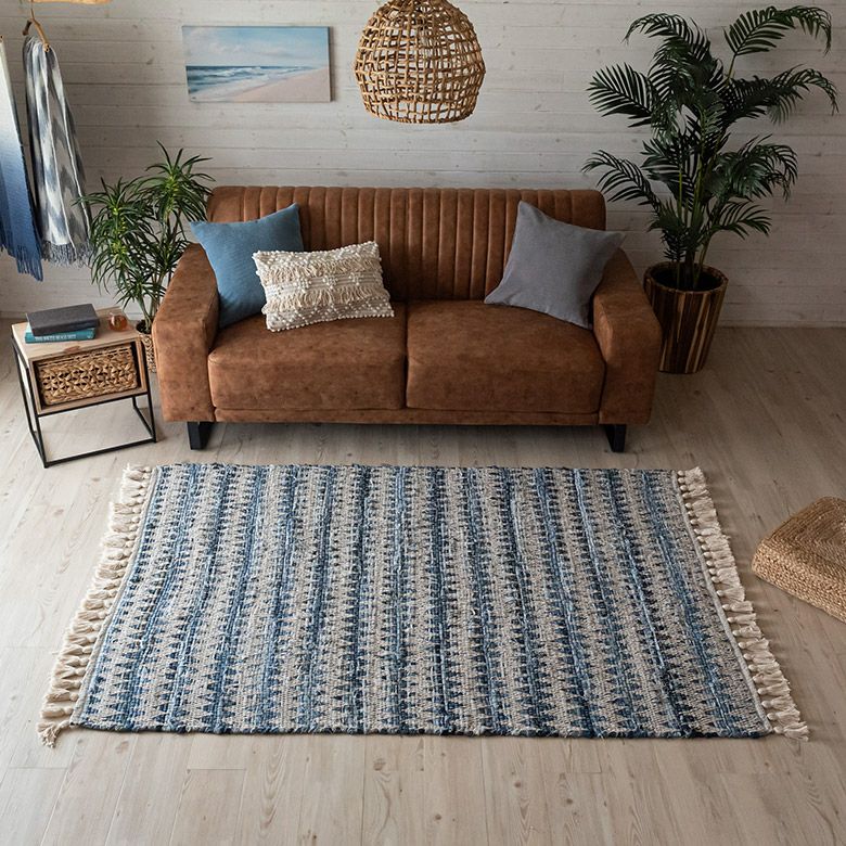 ラグ マット ラグマット インド デニム フリンジ付き 約130×190cm Raha