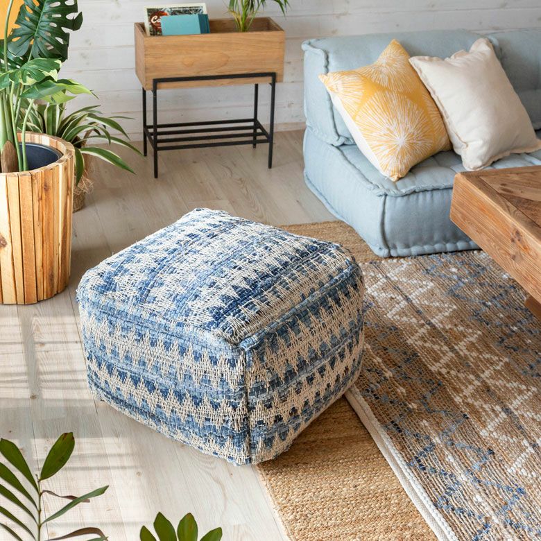 プフ クッション オットマン スツール ブルー 青 W 55cm D 55cm H 37cm