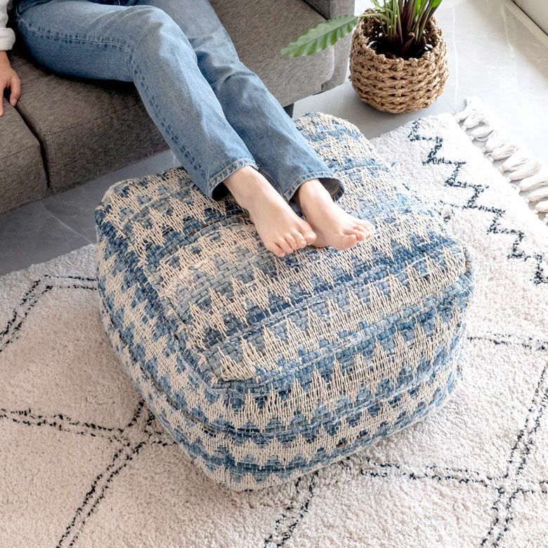 プフ クッション オットマン スツール ブルー 青 W 55cm D 55cm H 37cm