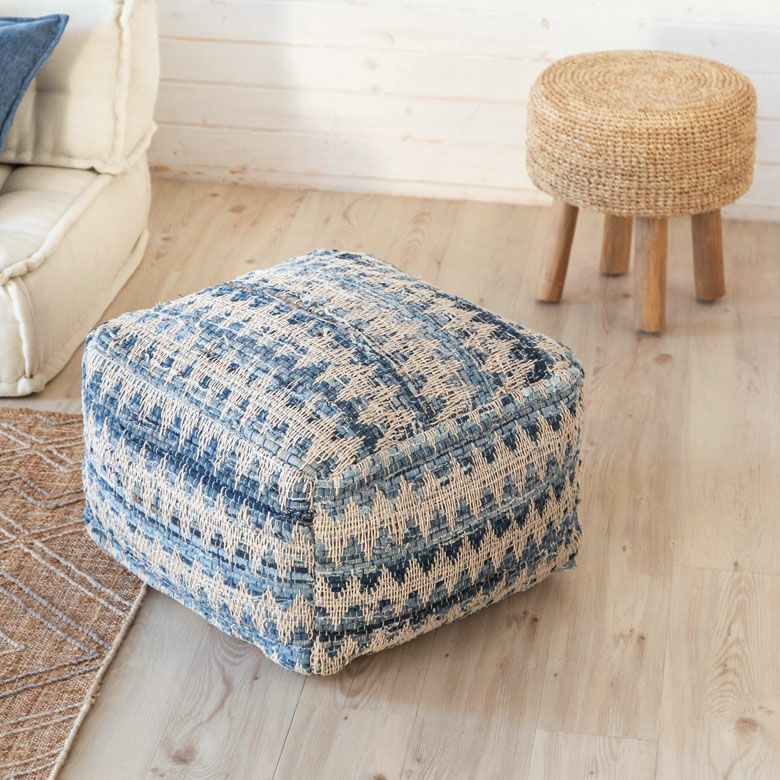 プフ クッション オットマン スツール ブルー 青 W 55cm D 55cm H 37cm