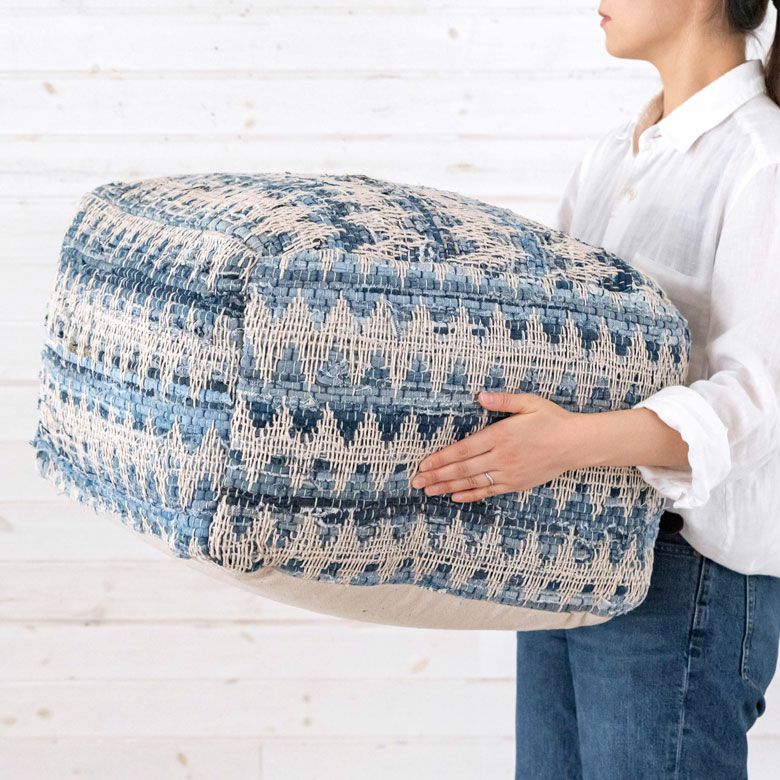プフ クッション オットマン スツール ブルー 青 W 55cm D 55cm H 37cm