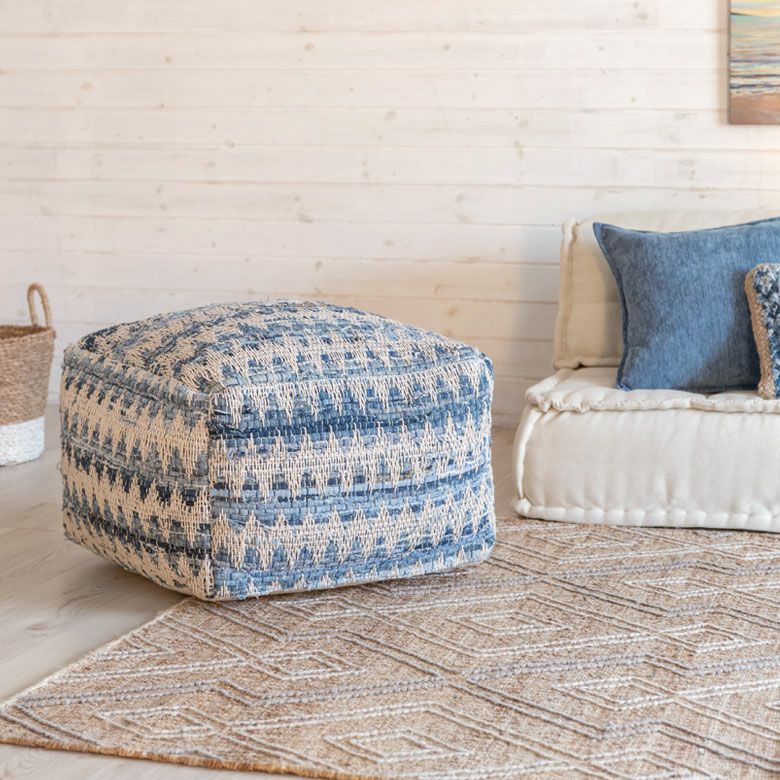 プフ クッション オットマン スツール ブルー 青 W 55cm D 55cm H 37cm