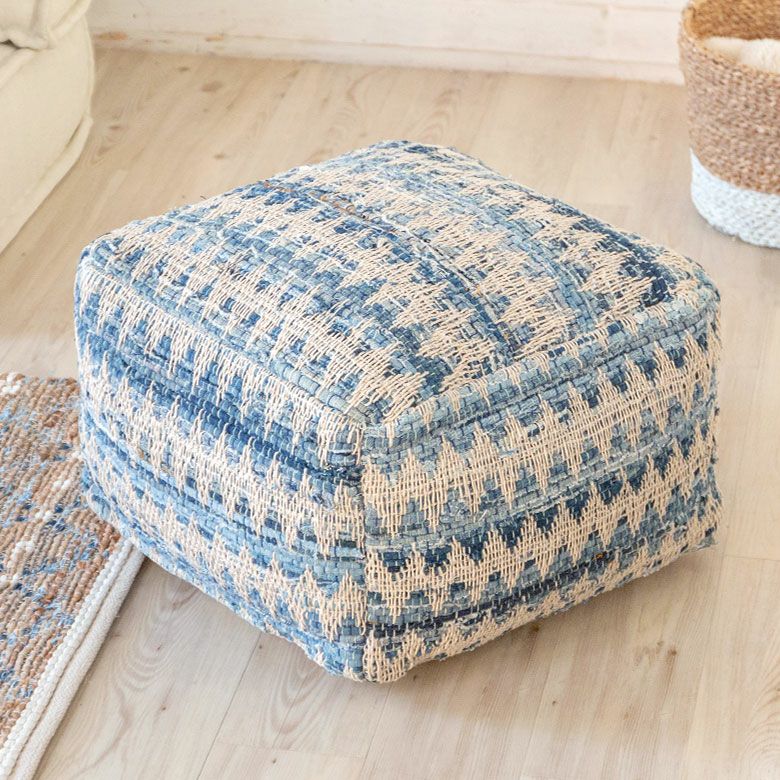 プフ クッション オットマン スツール ブルー 青 W 55cm D 55cm H 37cm