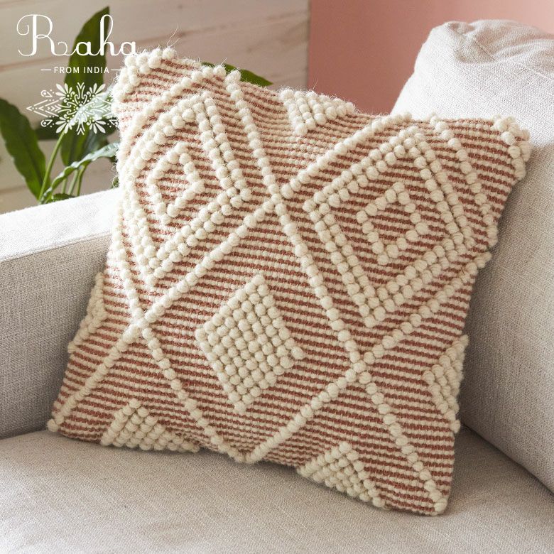 クッションカバー インド ブラウン 茶 モカ 幾何柄 ジオメトリック