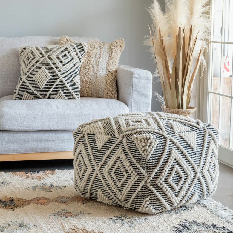 クッションカバー インド グレー モノトーン 幾何柄 ジオメトリック