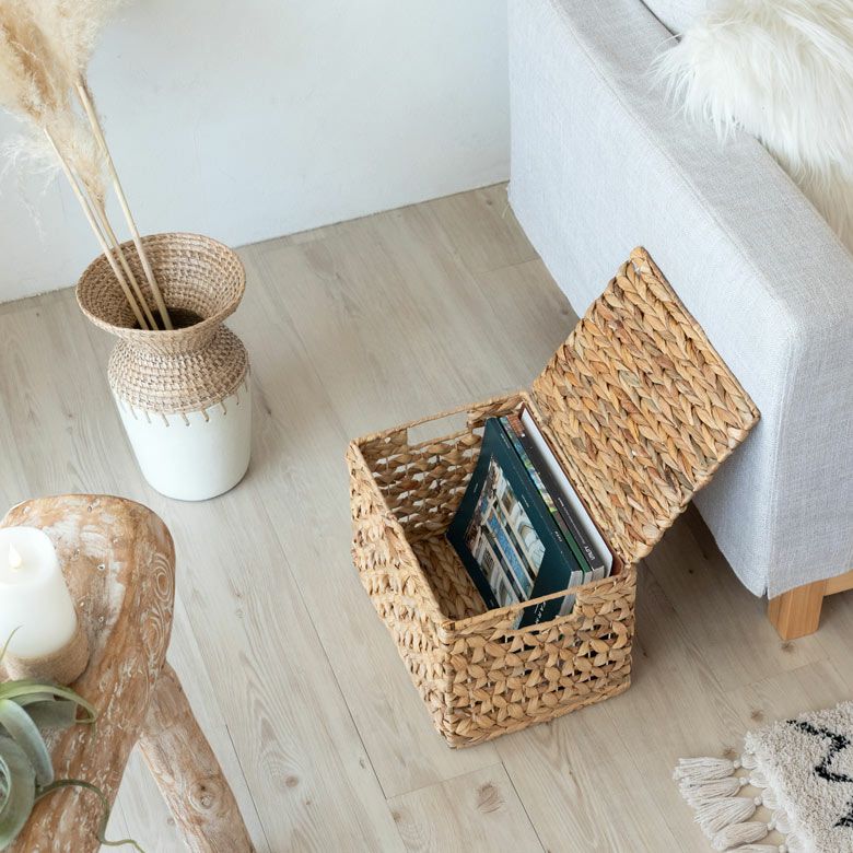 かご バスケット ふた付き 持ち手 ウォーターヒヤシンス 深型 Mサイズ