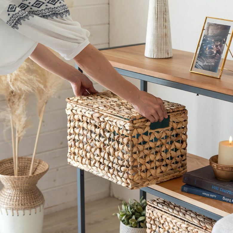 かご バスケット ふた付き 持ち手 ウォーターヒヤシンス 深型 Mサイズ