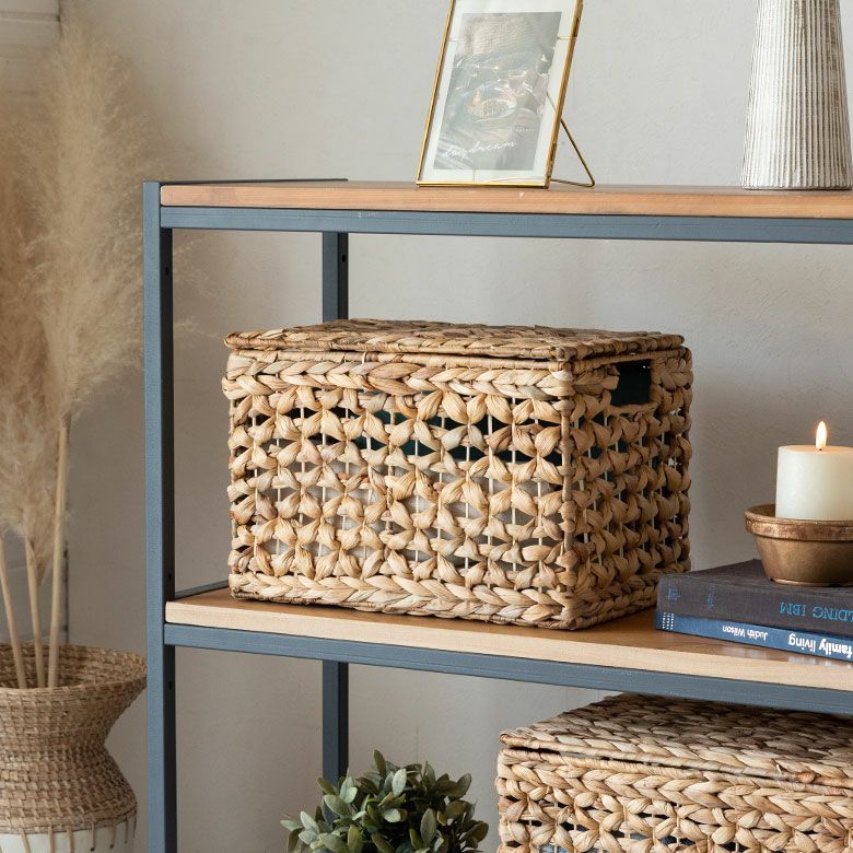 かご バスケット ふた付き 持ち手 ウォーターヒヤシンス 深型 Mサイズ