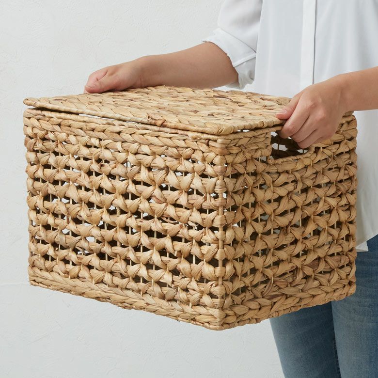 かご バスケット ふた付き 持ち手 ウォーターヒヤシンス 深型 Lサイズ