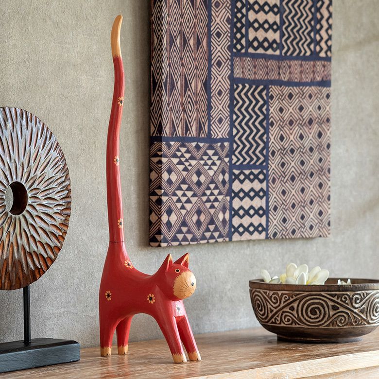 トイレットペーパーホルダー 猫 ネコ 尻尾 バリ島 ピンク [13987