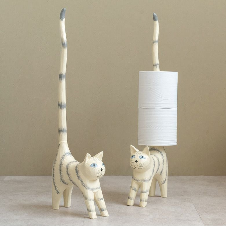 トイレットペーパーホルダー  猫 ネコ 尻尾  バリ島 オフホワイ...