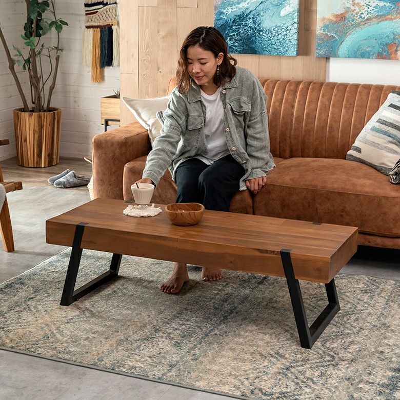 センターテーブル W 120 × D 44 × H 37 cm 木製 スチール 長方形