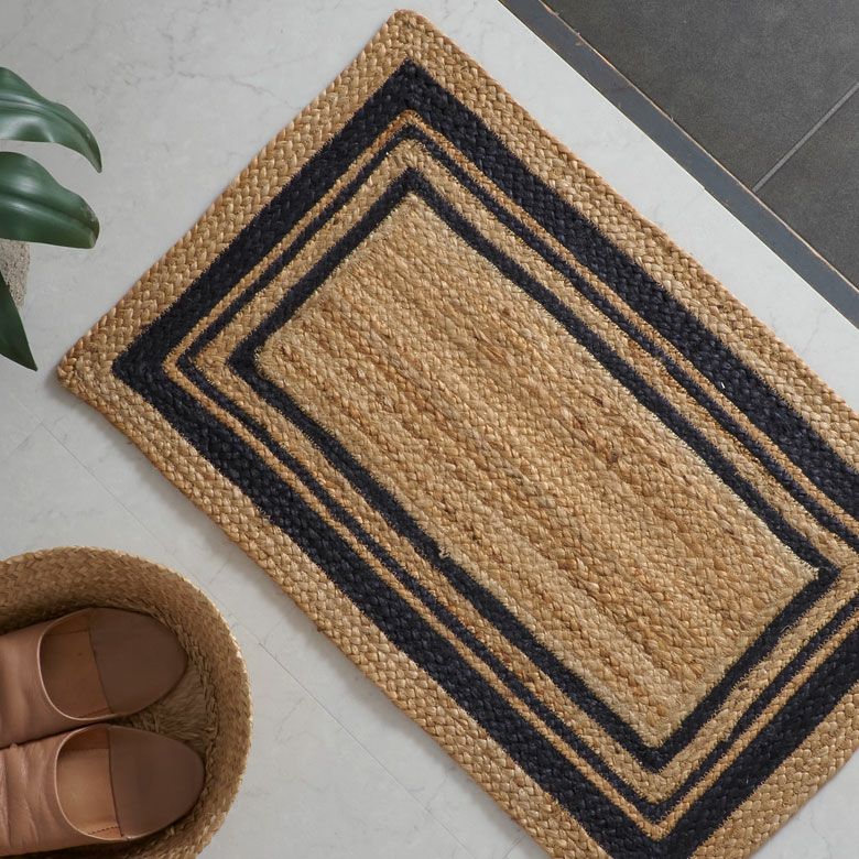 ラインがアクセントの玄関マット ジュート100% 約50×80cm インド製