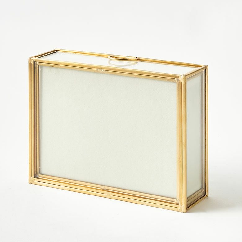 ガラスと真鍮で出来た引き出し型ジュエリーボックス（リングピロー付き