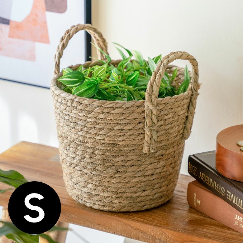 プランターカバー 植木鉢カバー バスケット 持ち手付き ラッシュ製