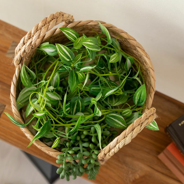 プランターカバー 植木鉢カバー バスケット 持ち手付き ラッシュ製