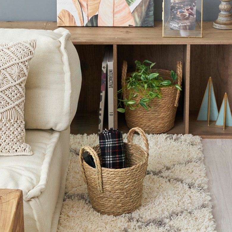 プランターカバー 植木鉢カバー バスケット 持ち手付き ラッシュ製