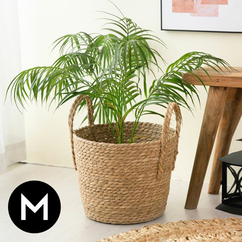 プランターカバー 植木鉢カバー バスケット 持ち手付き ラッシュ製