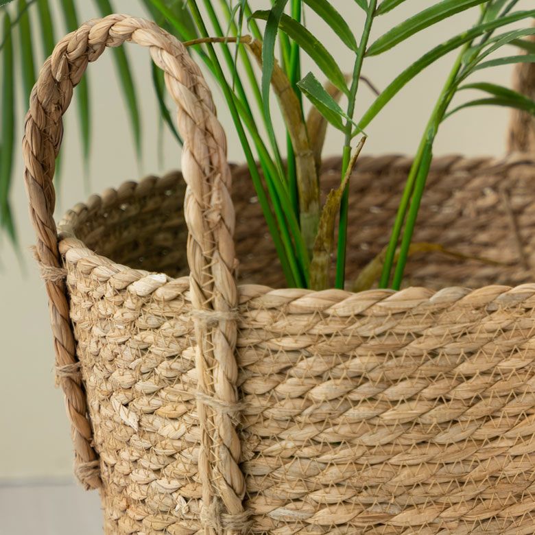 プランターカバー 植木鉢カバー バスケット 持ち手付き ラッシュ製