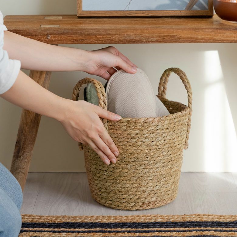 プランターカバー 植木鉢カバー バスケット 持ち手付き ラッシュ製