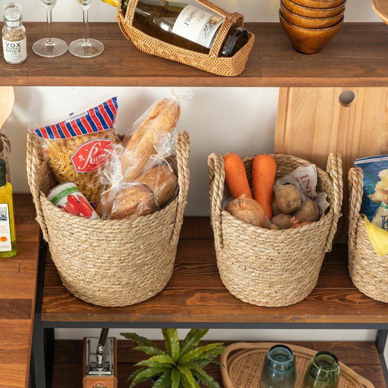 プランターカバー 植木鉢カバー バスケット 持ち手付き ラッシュ製