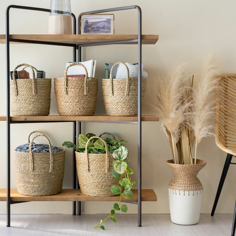 プランターカバー 植木鉢カバー バスケット 持ち手付き ラッシュ製