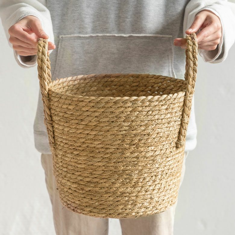 プランターカバー 植木鉢カバー バスケット 持ち手付き ラッシュ製