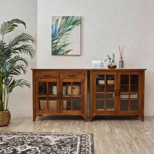 ティンバー キャビネット リビングチェスト チェスト 木製 ガラス扉